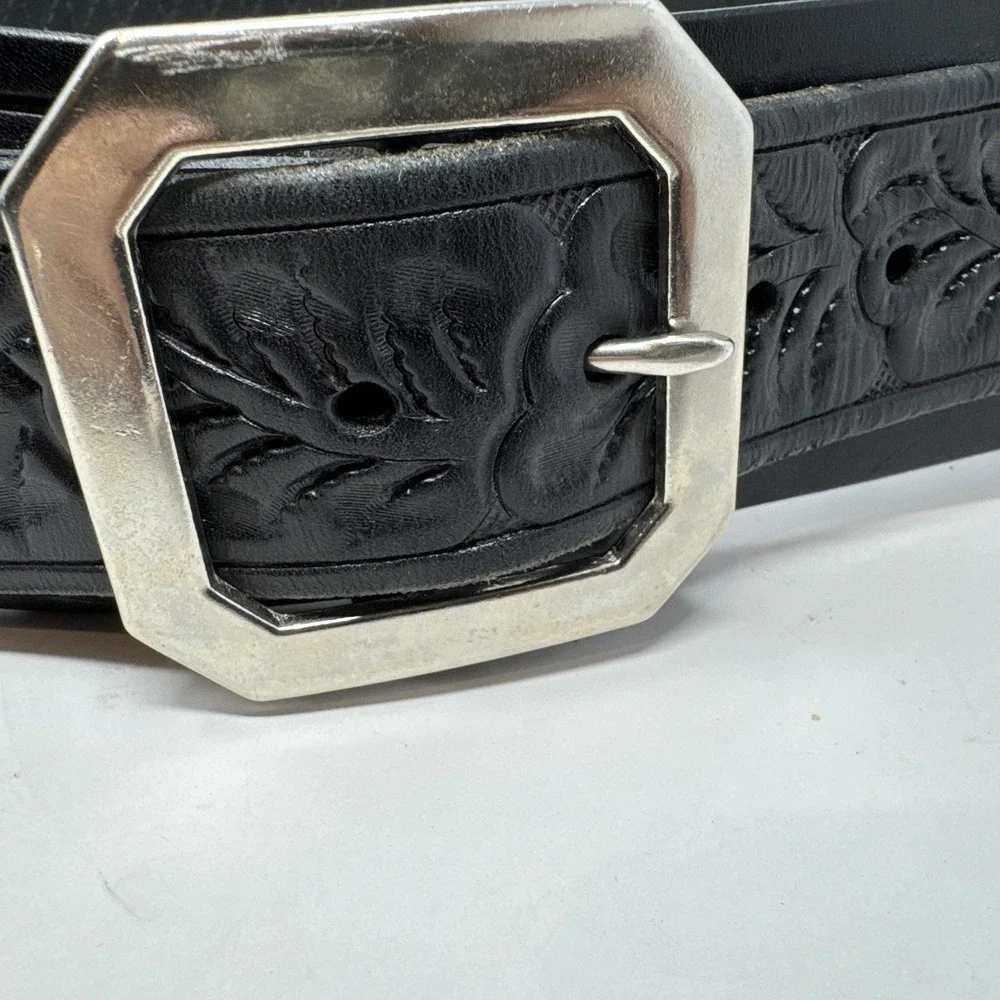 Hunter Hand‎ Carved Revolver Cartridge Belt w/Bucheimer Holster Black Sz Lg LH